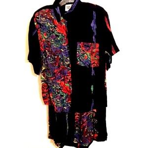 Cotton Castle Womens 2 Piece Shirt Skirt Set Multicolor Pleated Pocket Rayon M